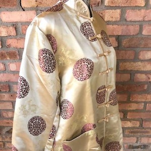 Vintage Chinese Mandarin Jacket, Gold Silk, Large, Bust 42&quot;