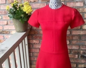 Vintage 1960s Mod Sophie Nat Paris Red Dress, Dayton's Oval Room, Small, Haute  Couture. 32" Bust
