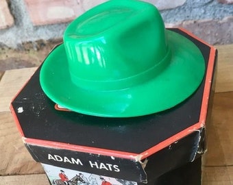 Vintage 1940s Miniature Plastic Adam Fedora Hat in Box, Promotional Gift Set