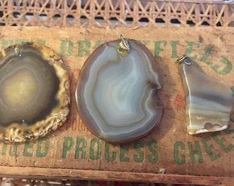 Vintage Agate Pendant, Lot of 3, Sliced Agates