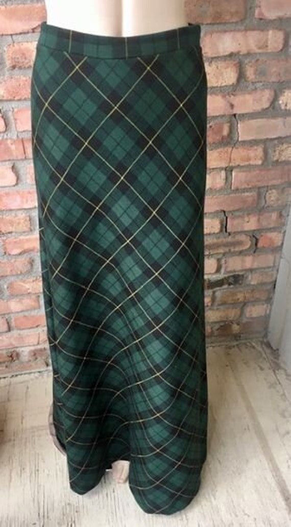 Vintage 1970s Maxi Skirt, Green Black & Gold Tart… - image 1