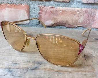 Vintage 1980s Goldtone Eyeglasses Frames, Purple and Gold Marbled Accents, Prescription Lenses