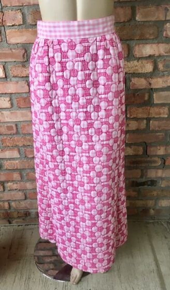 Vintage 1970s Maxi Skirt, Pink and White Embroide… - image 3