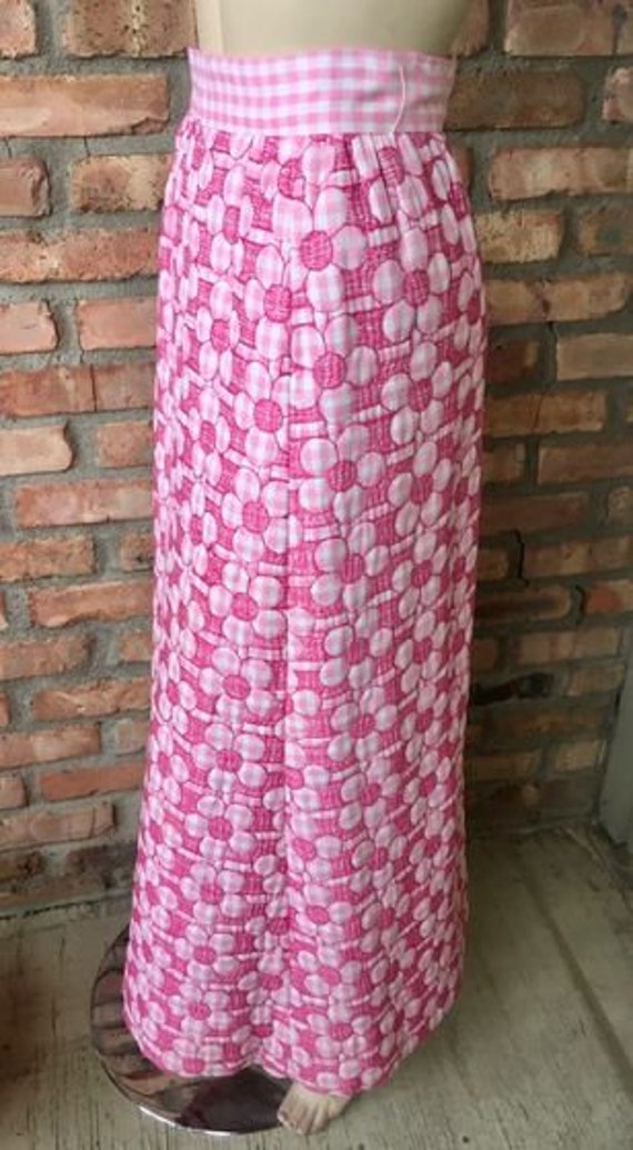 Vintage 1970s Maxi Skirt, Pink and White Embroide… - image 5