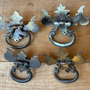Antiek messing ladegrepen, set van 4, victoriaanse look