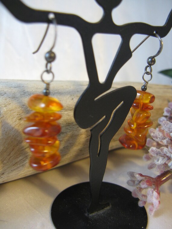 Vintage Stacked Amber Beads 925 Silver Dangle Pie… - image 3