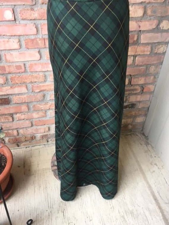 Vintage 1970s Maxi Skirt, Green Black & Gold Tart… - image 4