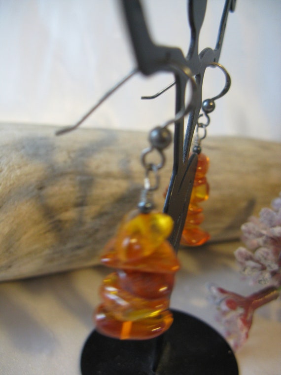 Vintage Stacked Amber Beads 925 Silver Dangle Pie… - image 4