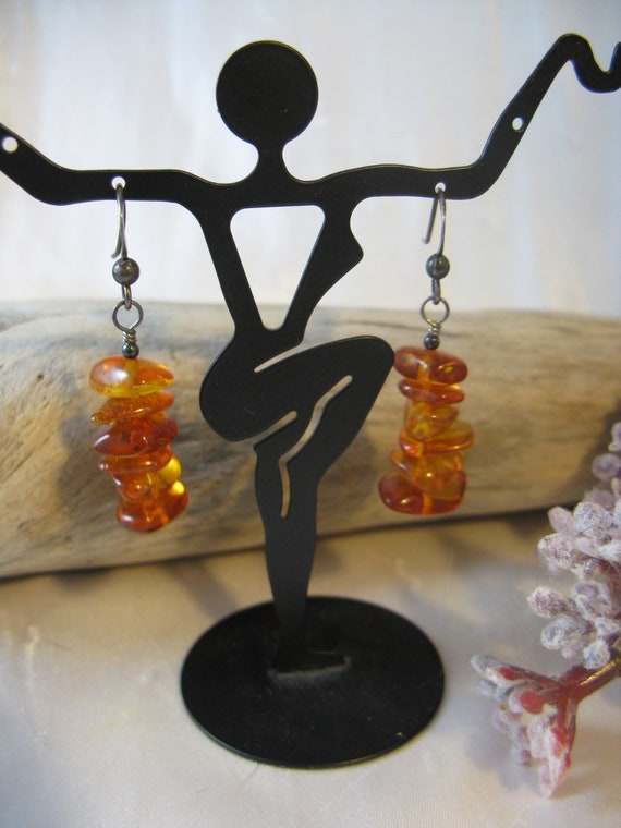 Vintage Stacked Amber Beads 925 Silver Dangle Pie… - image 5