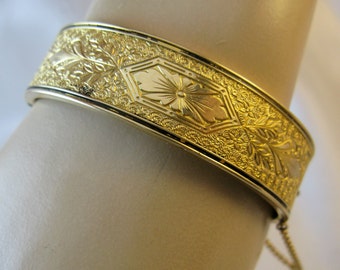 Antique Victorian Gold Filled Hinged Bangle Bracelet Hallmarked BB, FREE US Shipping