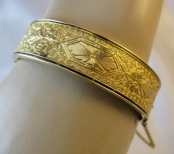 Antique Victorian Gold Filled Hinged Bangle Brace… - image 1