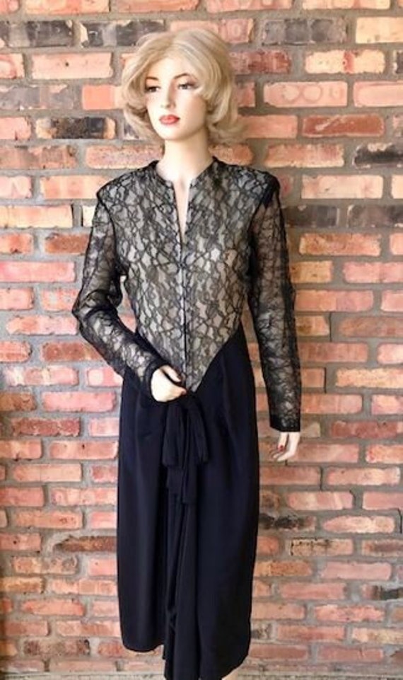 Vintage 1940s Black Lace Evening Dress, Small, Par