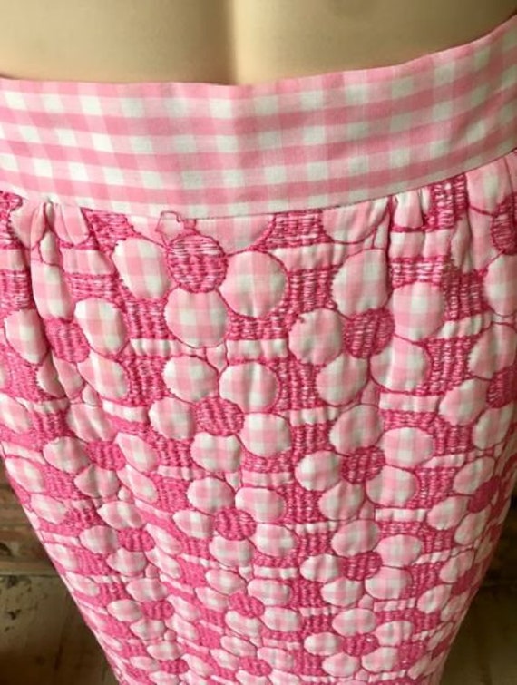 Vintage 1970s Maxi Skirt, Pink and White Embroide… - image 1