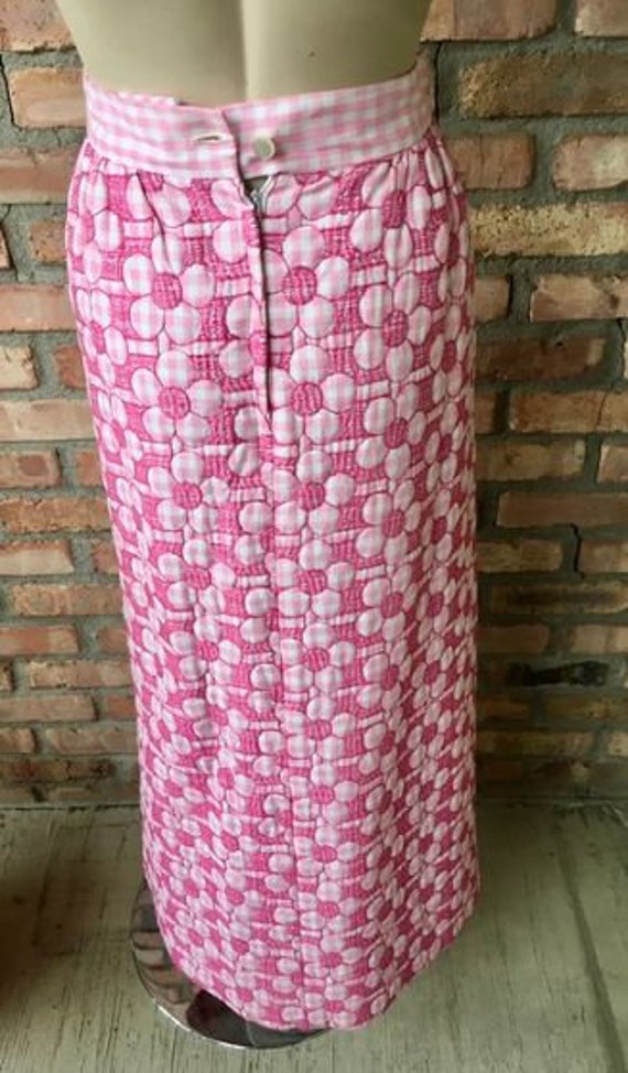 Vintage 1970s Maxi Skirt, Pink and White Embroide… - image 7