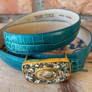 Turquoise and Shells Belt Buckle - Etsy display picture 2