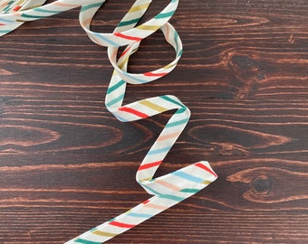 Bias Tape 1/2" double fold BY THE YARD - Cotton + Steel - Rifle Paper Co Holiday Classics - Festive Stripes - 100% Cotton
