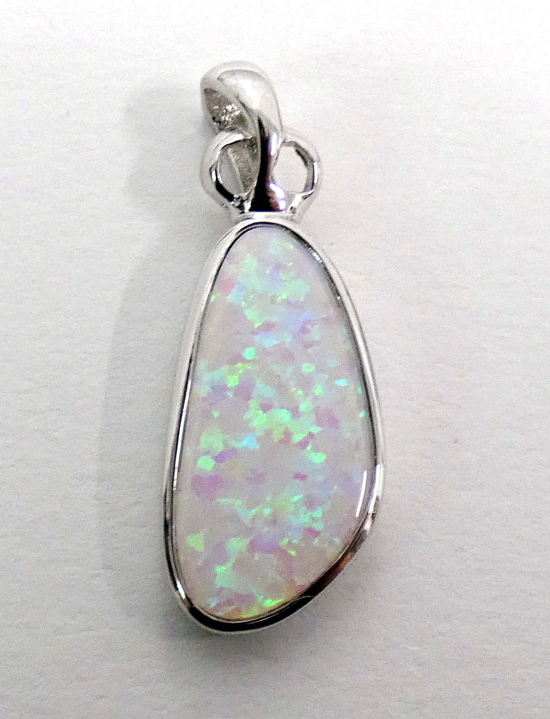 Lab Grown White Opal Pendant in Sterling Silver 12x31 mm Etsy