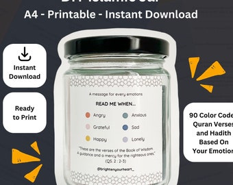 DIY Printable Islamic Jar | Quarnic Jar | Eid Gift | Ramadan Gift | Quranic Verses Muslim Jar of Mood |