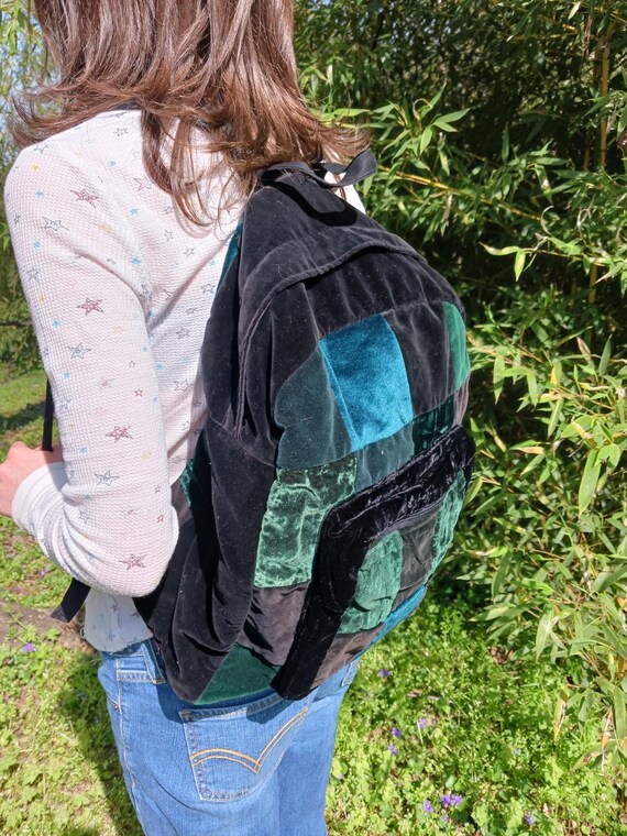 Vintage Velour Patchwork Backpack - image 2