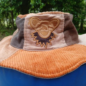 Dancing Bear Head Floppy Hat, Grateful Dead Hat, Hippie Hat, Corduroy Patchwork Floppy Hat, Grateful Dead Bucket Hat, Jerry Garcia Hat