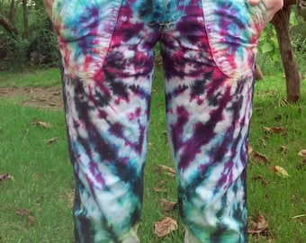 Tie Dye Squeeze Jean Capri Pants, Upcycled Jeans, Tie Dye Capri, Womens Size 1/2, Tie Dye Jeans, Butt Huggers, Booty Jeans