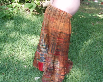 Vintage Indian Patchwork Print Skirt Hippie Maternity Clothing, FREE Shipping