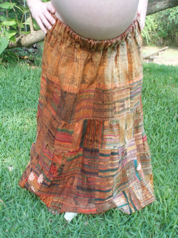 Vintage Indian Patchwork Print Skirt Hippie Mater… - image 3
