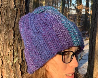 FREE Shipping/ Stella Blue Chunky Crochet Knit Hat/ Slouch/ Dreadie/ Warm