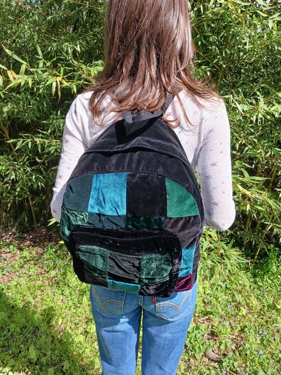 Vintage Velour Patchwork Backpack - image 1