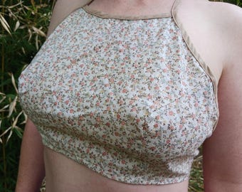 Triangle Top Halter Top, Festival Top, Calico Print Halter Top, Grateful Dead Top, Dead and Company, Hippie Halter Top, Sexy Halter Top
