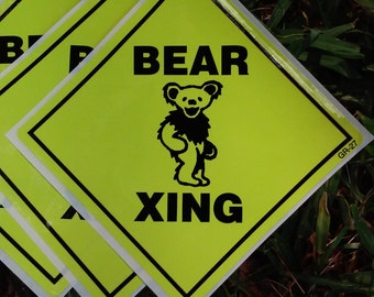 Bear Xing - 3 pack - Stickers - Grateful Dead - Window Decal - Dancin' Bear - Jerry Garcia - Owsley Stanley - Vintage - Collectible