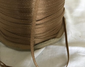 Pretty 1/8” vintage double faced satin ribbon taupe brown 8 yards