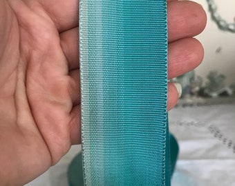 Vintage Acetate Grosgrain Ribbon, 2 yards, 1 1/2" teal to blue ombre stripe - for preppy belts, headbands, bows, straps, hat bands