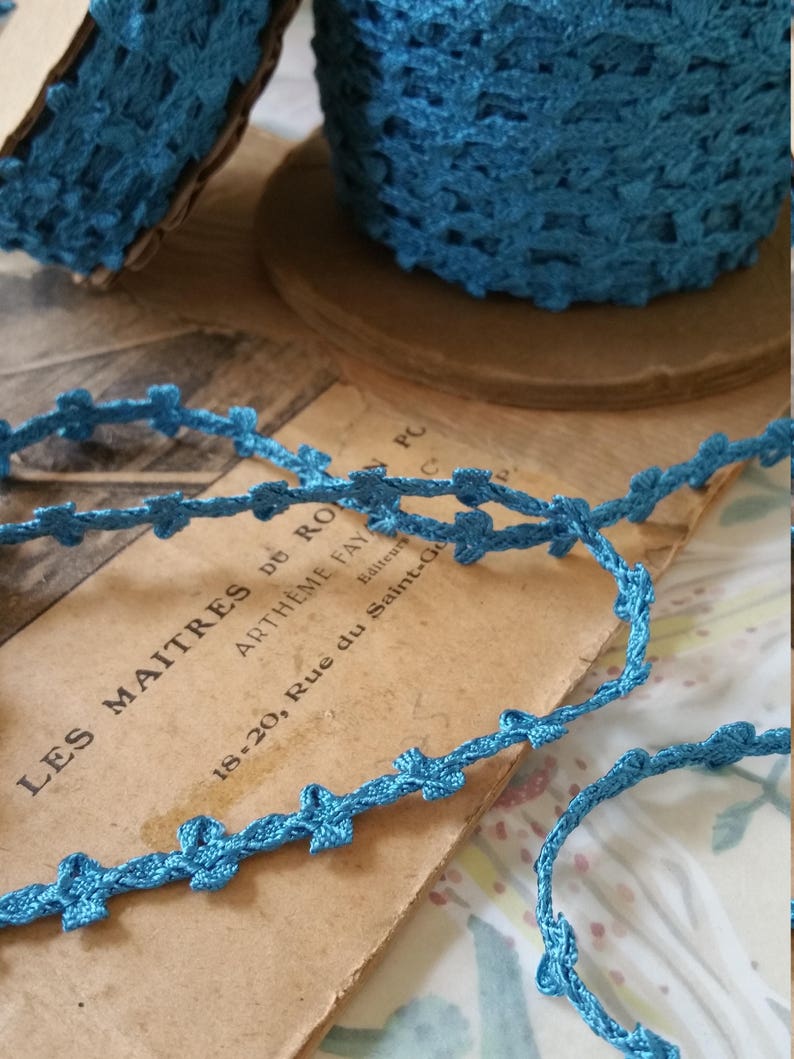 Limited Roll of 10 Yards Elegant 1930s Turquoise Blue 10mm Trim Ribbon Passementerie New Old Stock