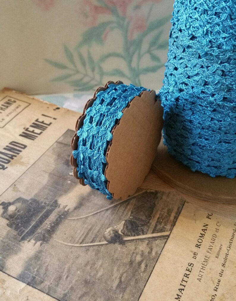 Limited Roll of 10 Yards Elegant 1930s Turquoise Blue 10mm Trim Ribbon Passementerie New Old Stock