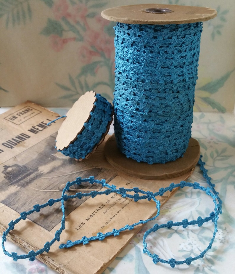 Limited Roll of 10 Yards Elegant 1930s Turquoise Blue 10mm Trim Ribbon Passementerie New Old Stock