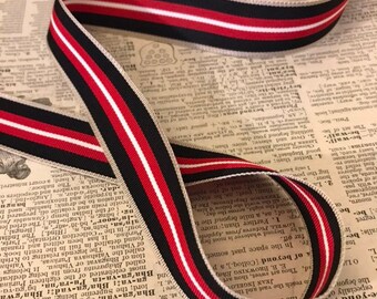 Vintage Gucci Inspired Acetate Grosgrain Ribbon, 2 yds, 1" red, black, tan, white stripe - for preppy belts, headbands, tote straps