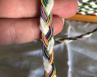 Fun plaited silk look rayon and wooly cotton braided rainbow gimp SO CUTE 1/4” wide by the yard