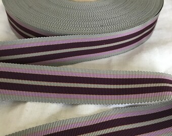 Vintage Acetate Grosgrain Ribbon, 2 yards, 7/8" grey with shades of purple stripe - for preppy belts, headbands, bows, straps, rosette tails