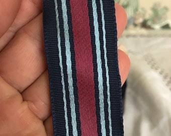 Stunning very vintage Acetate Grosgrain Ribbon, 2 yards, 1 1/8" navy blue with light blue and wine satin stripe