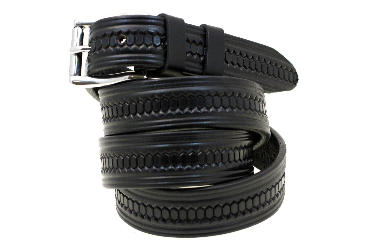 Made In USA 1 1/4 Black Bridle Leather Belt Domed And Etsy