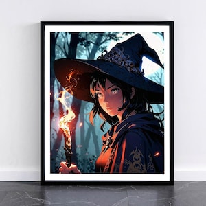 The Good Witch. Wall Art Poster. Anime Art. Witch Art. Halloween Art. Professional Giclée print. Available in 16x20 or 8x10 inch sizes.