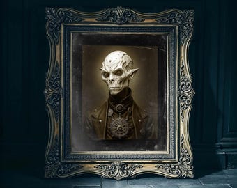 Steampunk Nosferatu Vampire Portrait: Gothic Horror Wall Art Print