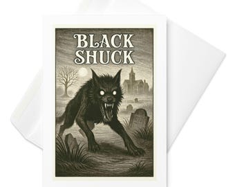 Postal artística de Black Shuck: Ilustración del folclore del terror victoriano