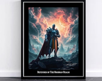 Knight Art Print: 'Defender of The Obsidian Realm' Giclée Poster