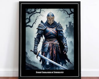 Medieval Knight Art Print: Fantasy Wall Decor (16x20 or 8x10)