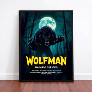 Wolfman-affisch | Varulv-väggkonst | Roligt och roligt | Heminredning, 45 x 60 cm