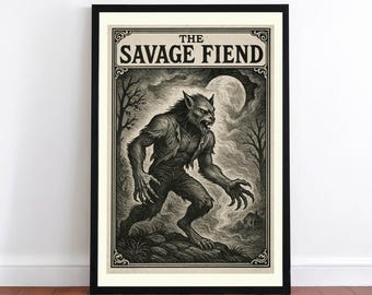 Gothic Horror Werewolf Print: Victorian Illustration, Dark Fantasy Wall Art