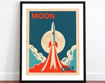 Retro Sci-Fi Rocket to the Moon Poster