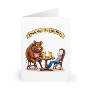 Coincé avec le sanglier du pub | 5 cartes postales avec enveloppes | Grande carte de voeux de 6 x 8 po. | Souvenir à encadrer | Idéal pour offrir | Cartes amusantes